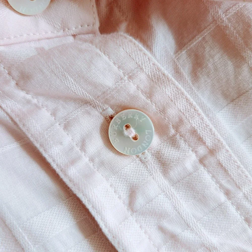 Burberry London Pink Embossed Plaid Belted Button Down Shirt Dress Women's Large - Picture 9 of 15